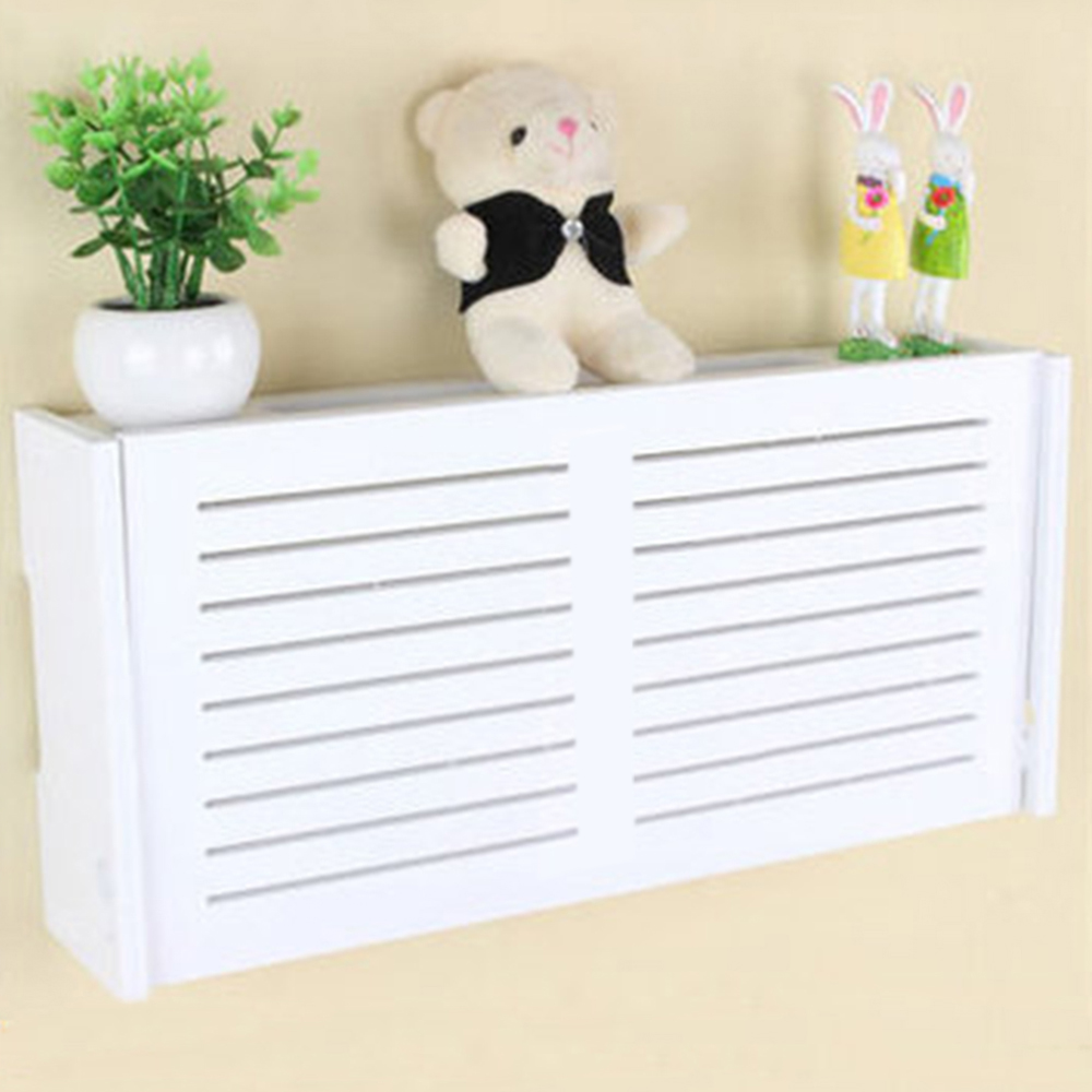 White Wifi Router Rack Storage Box Optical Modem Wood Shelf Wall