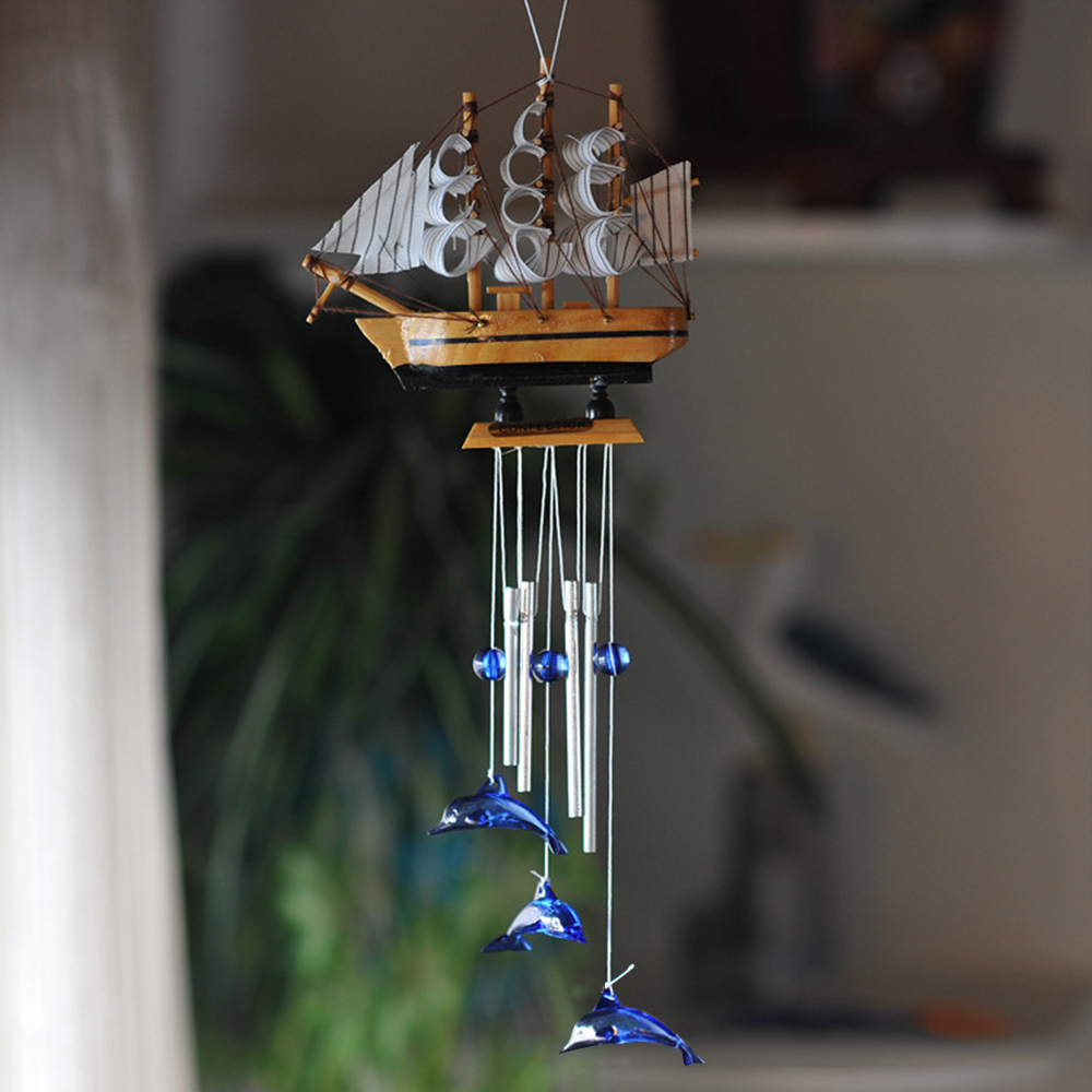 Nautical Style Sailing Boat Dolphin Wind Chimes Metal Tube Decor