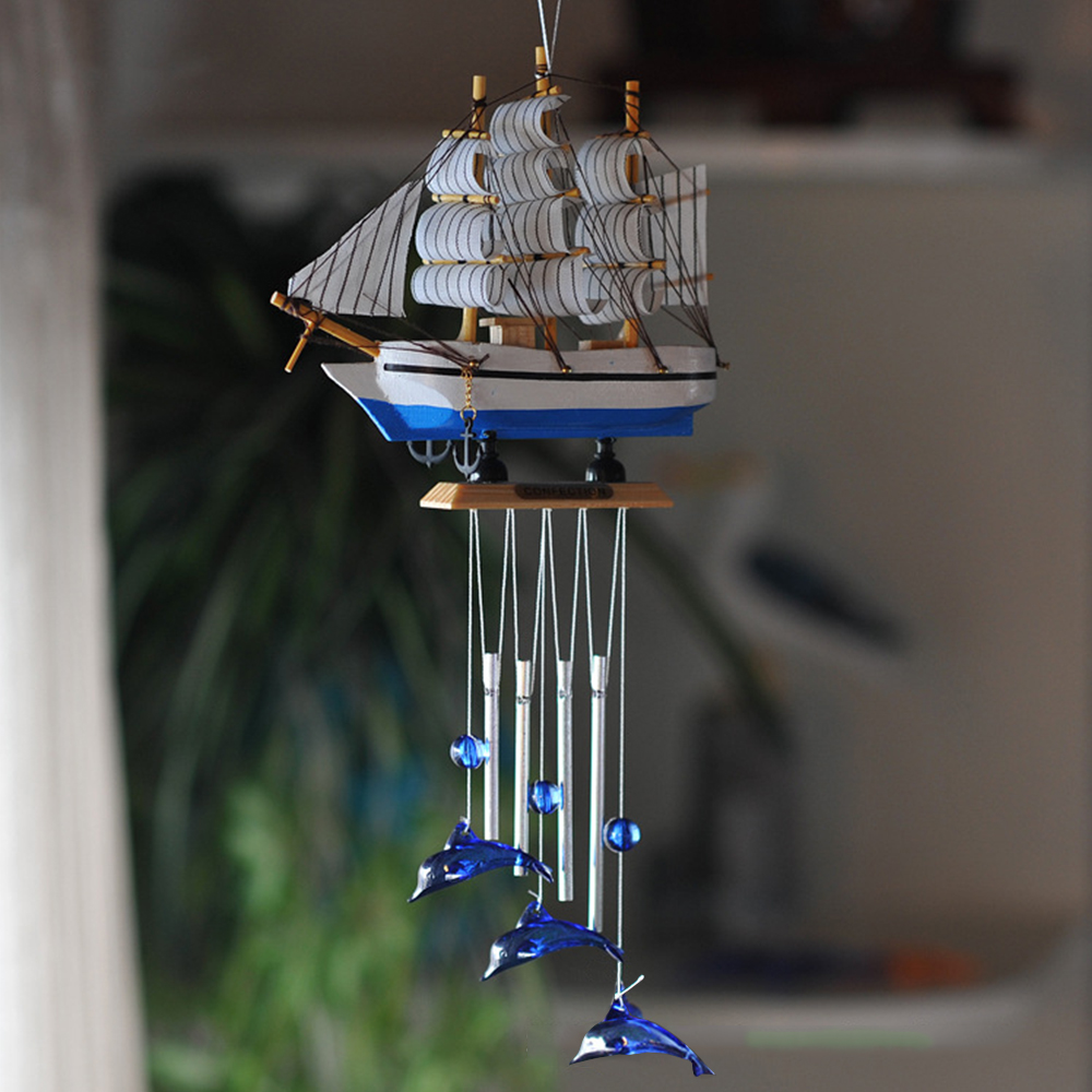 Nautical Style Sailing Boat Dolphin Wind Chimes Metal Tube Decor