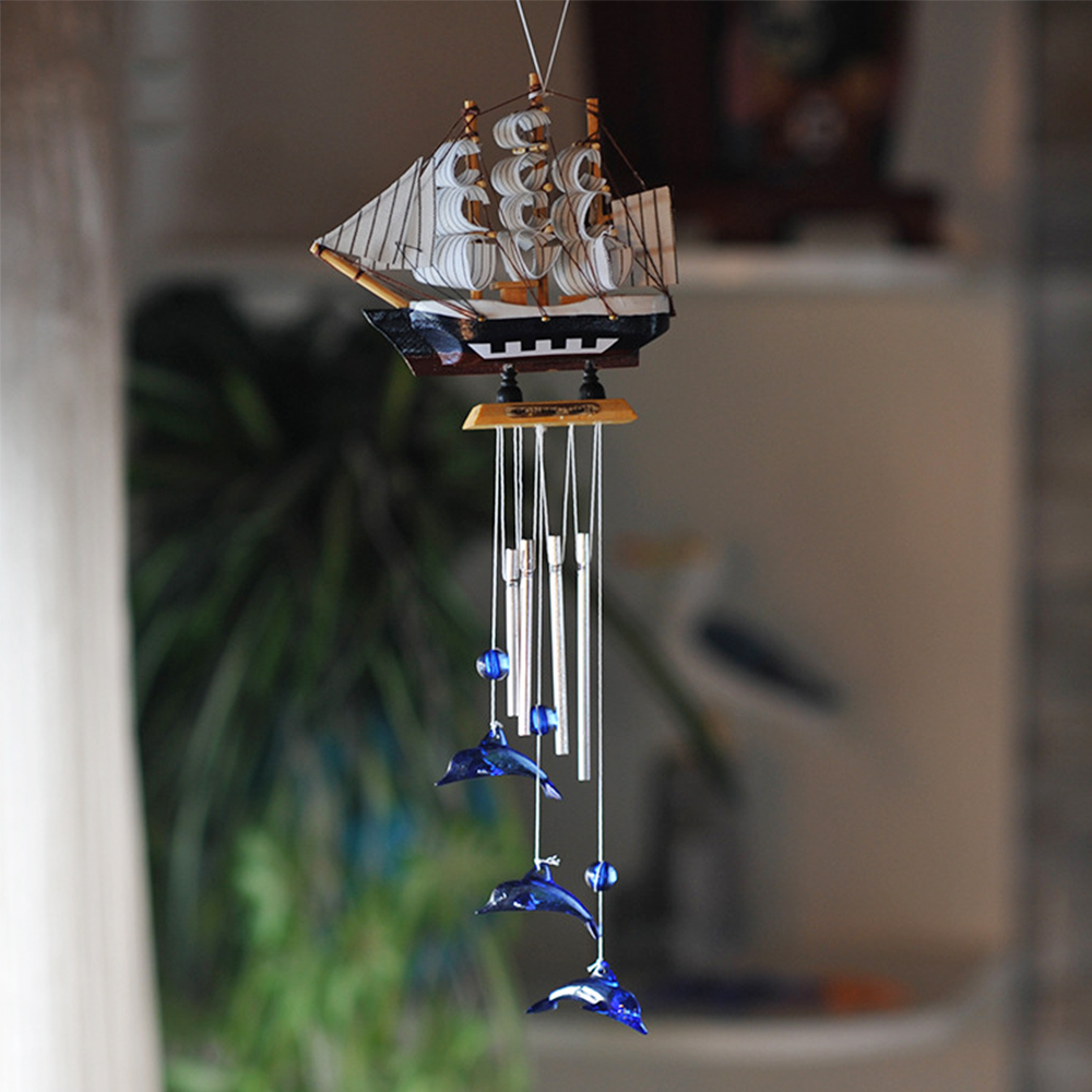 Nautical Style Sailing Boat Dolphin Wind Chimes Metal Tube Decor