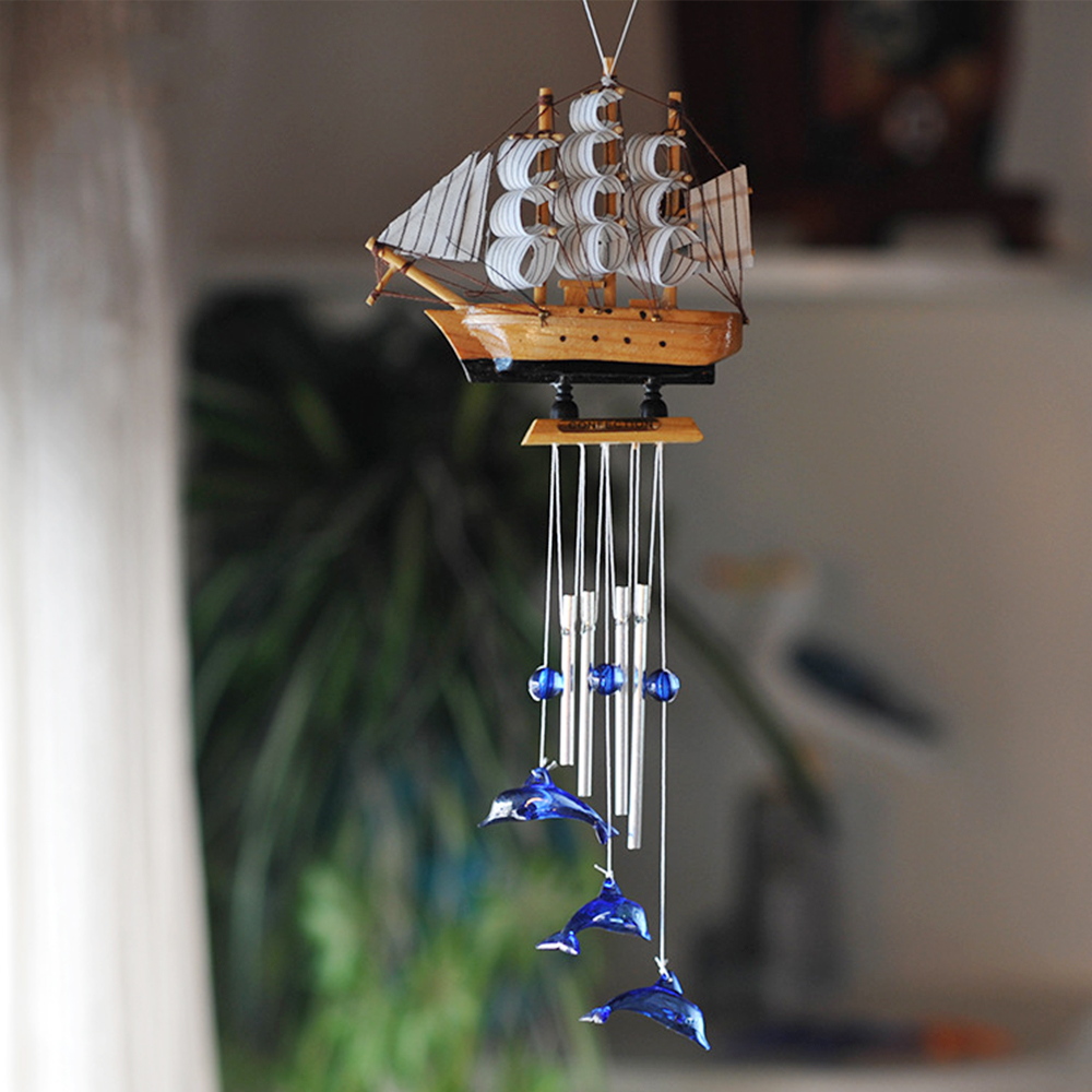 Nautical Style Sailing Boat Dolphin Wind Chimes Metal Tube Decor