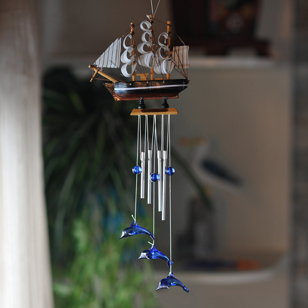 Nautical Style Sailing Boat Dolphin Wind Chimes Metal Tube Decor