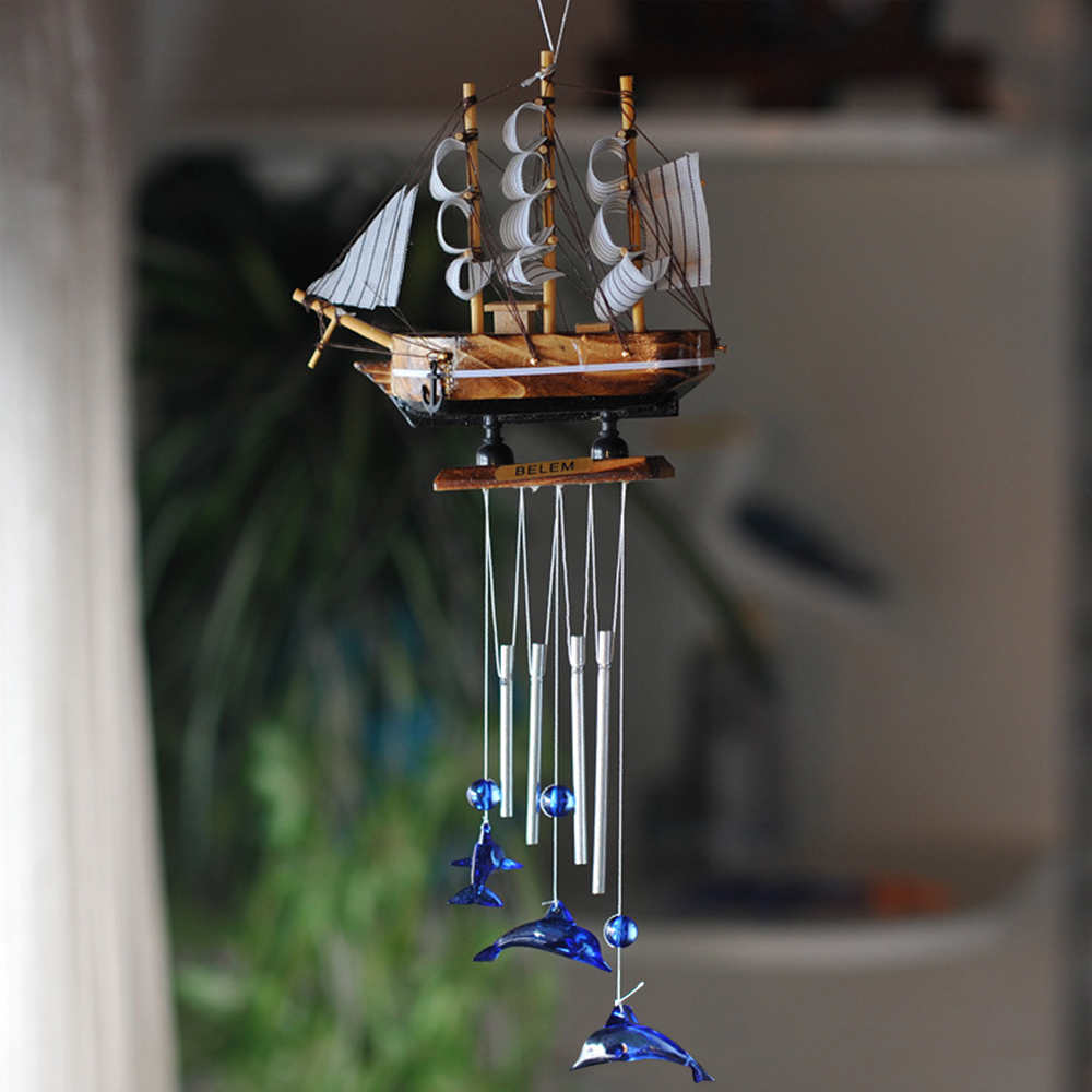 Nautical Style Sailing Boat Dolphin Wind Chimes Metal Tube Decor