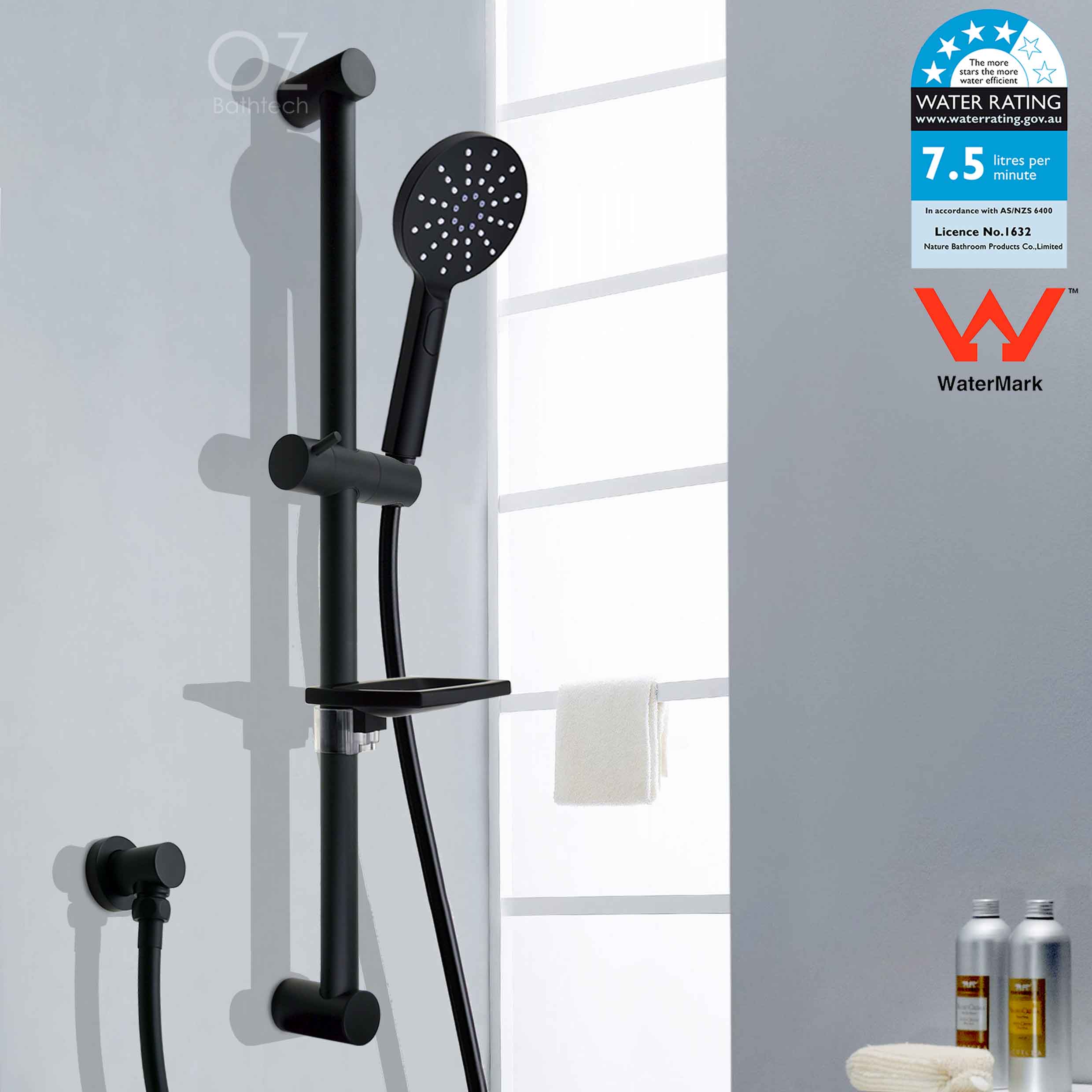 WELS 3 Mode Round Rain Handheld Shower Head Sliding Rail Soap Dish