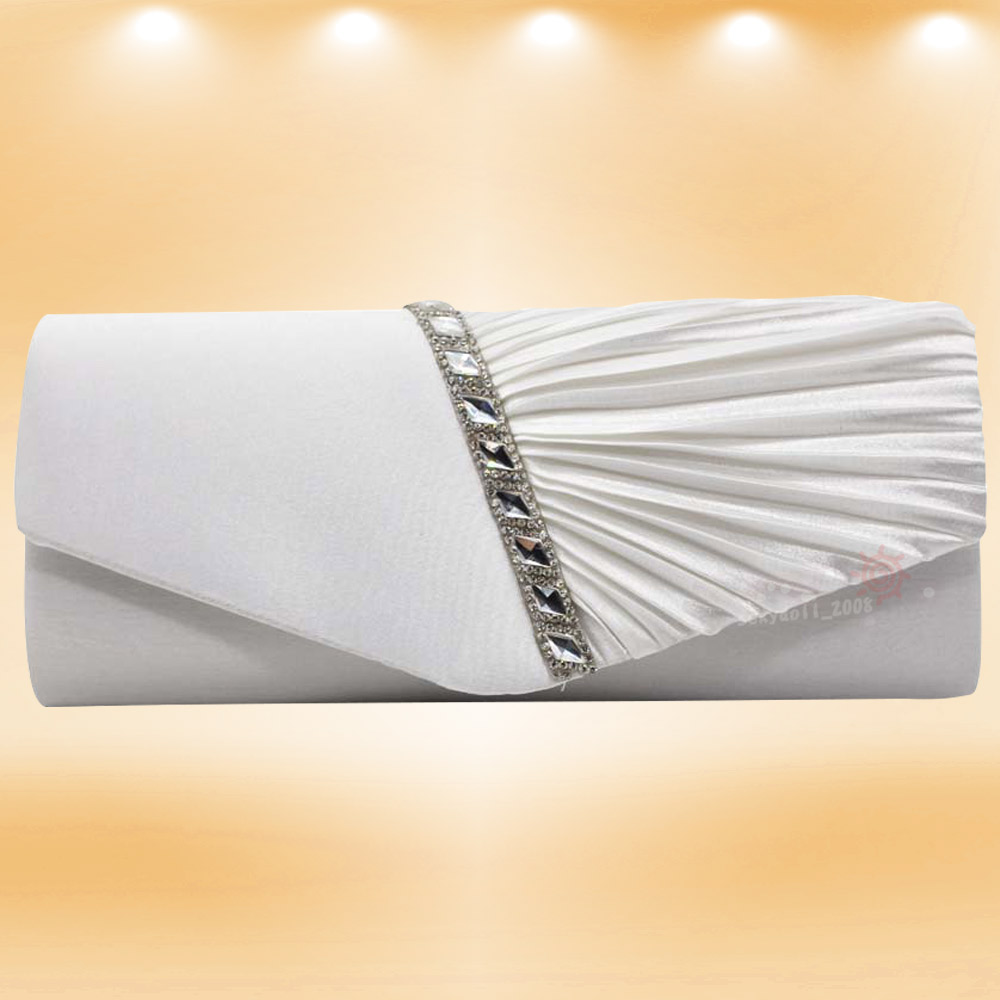 UK Women Wedding Evening Party Satin Crystals Prom Clutch Shoulder Bag Handbag