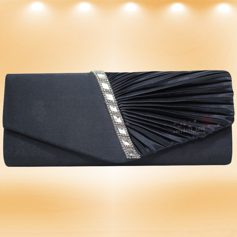 UK Women Wedding Evening Party Satin Crystals Prom Clutch Shoulder Bag Handbag