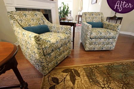 Floral Print Sofa Chairs, Furniture Refinishing by Sensational SEAMS in Courtice, ON - Room of the Month August 2016