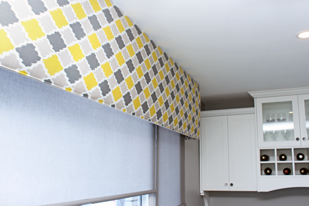 Cornice Board Window Treatments by Sensational SEAMS in Clarington, ON - Room of the Month January 2018