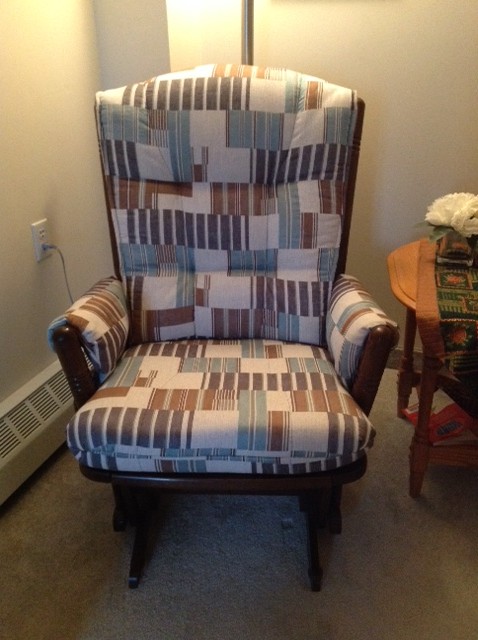 White and Blue Fabric Glider Chair - Sensational Seams