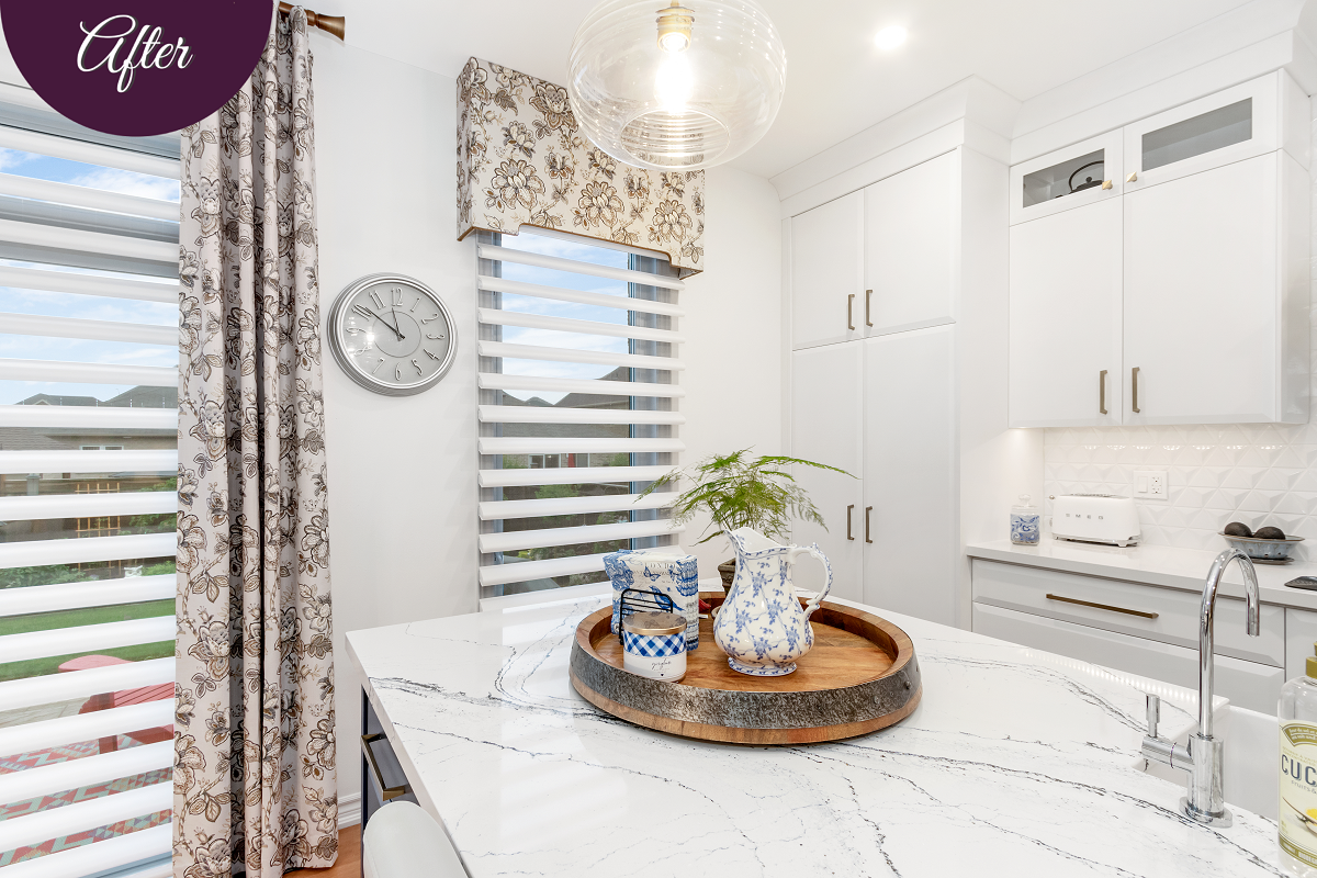 Kitchen Window Treatment, Renovation by Sensational SEAMS in Oshawa, ON - Room of the Month August 2021