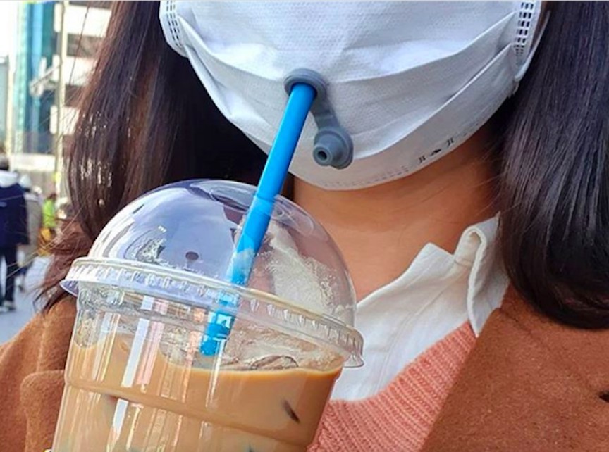 戴口罩喝飲品 韓國連鎖咖啡廳 Paik's Coffee 自製飲品專用吸嘴口罩