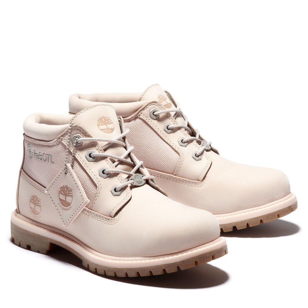 Timberland女款淺粉拼接短靴
