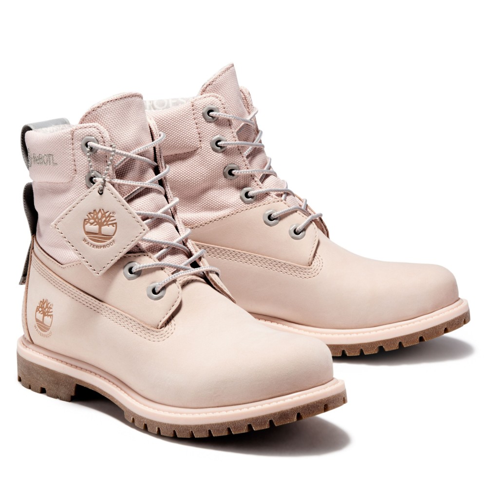 Timberland女款淺粉紅磨砂革休閒中筒靴