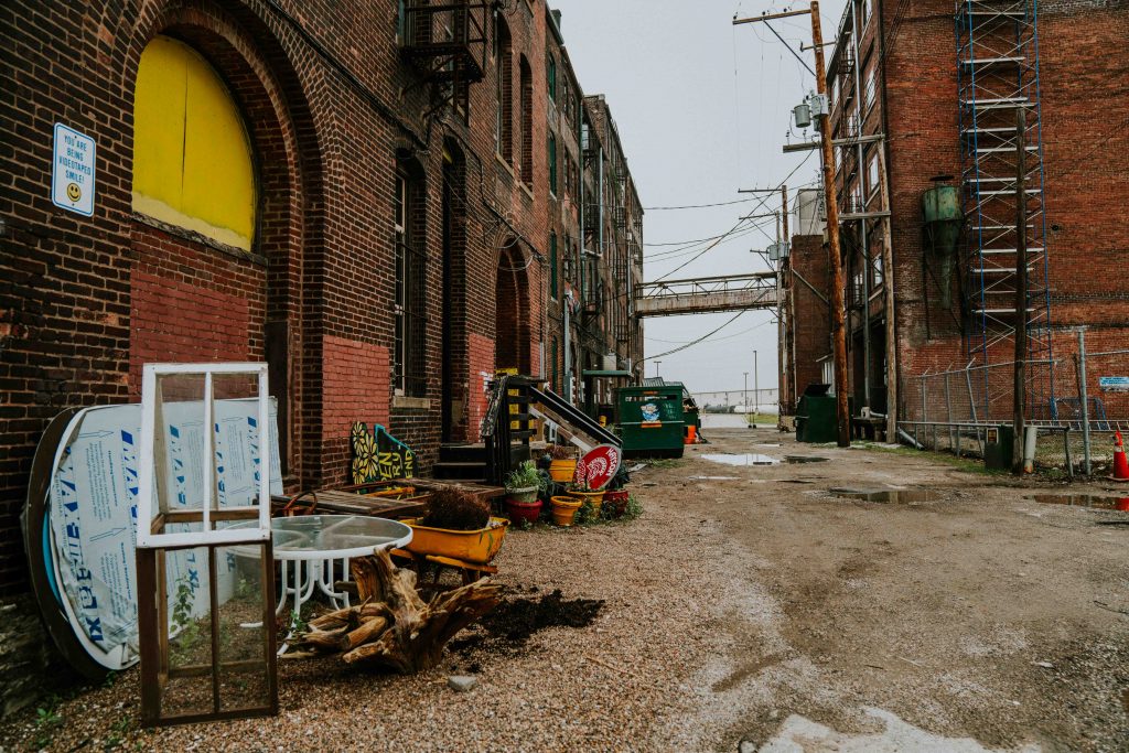Back alleys in between the industrial buildings