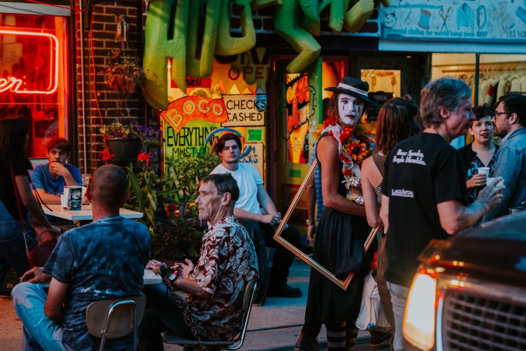 Down one of the alleys where people flock to the bars and restaurants