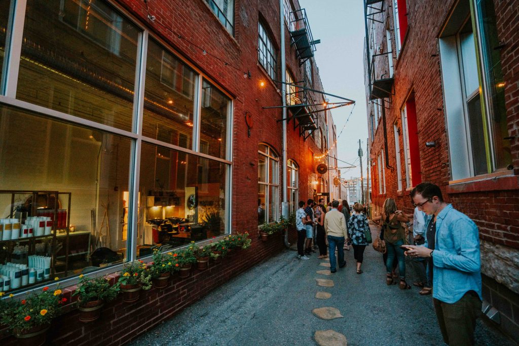 Down one of the alleys where people flock to the bars and restaurants