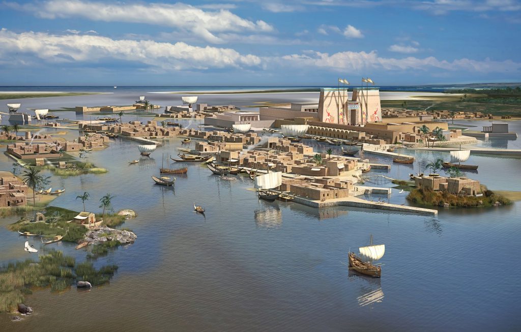 Imaginary image for the planning of ancient city Thonis-Heracleion Photograph: Yann Bernard © Franck Goddio / Hilti Foundation. Photo credit: (Shenker, 2016)
