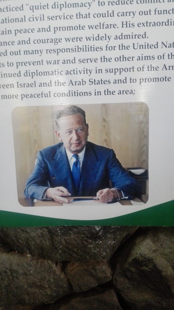 Picture of Dag Hammarskjold on the wall in the museum when he was serving as secretary general of the UN