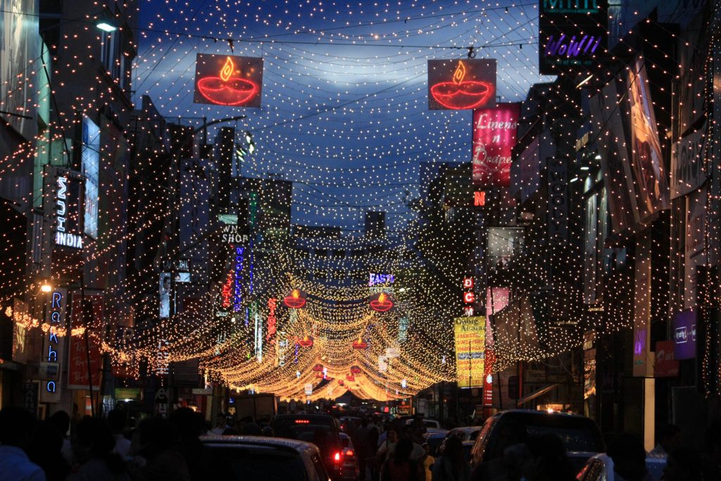 Commercial Street decorated for Diwali celebrations in Bangalore on Monday. --KPN