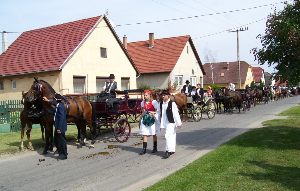 Csősz pair and horse-drawn carriages