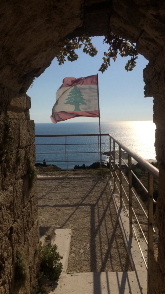 The Lebanese Flag, on top of one the Crusaders Citadel's towers.