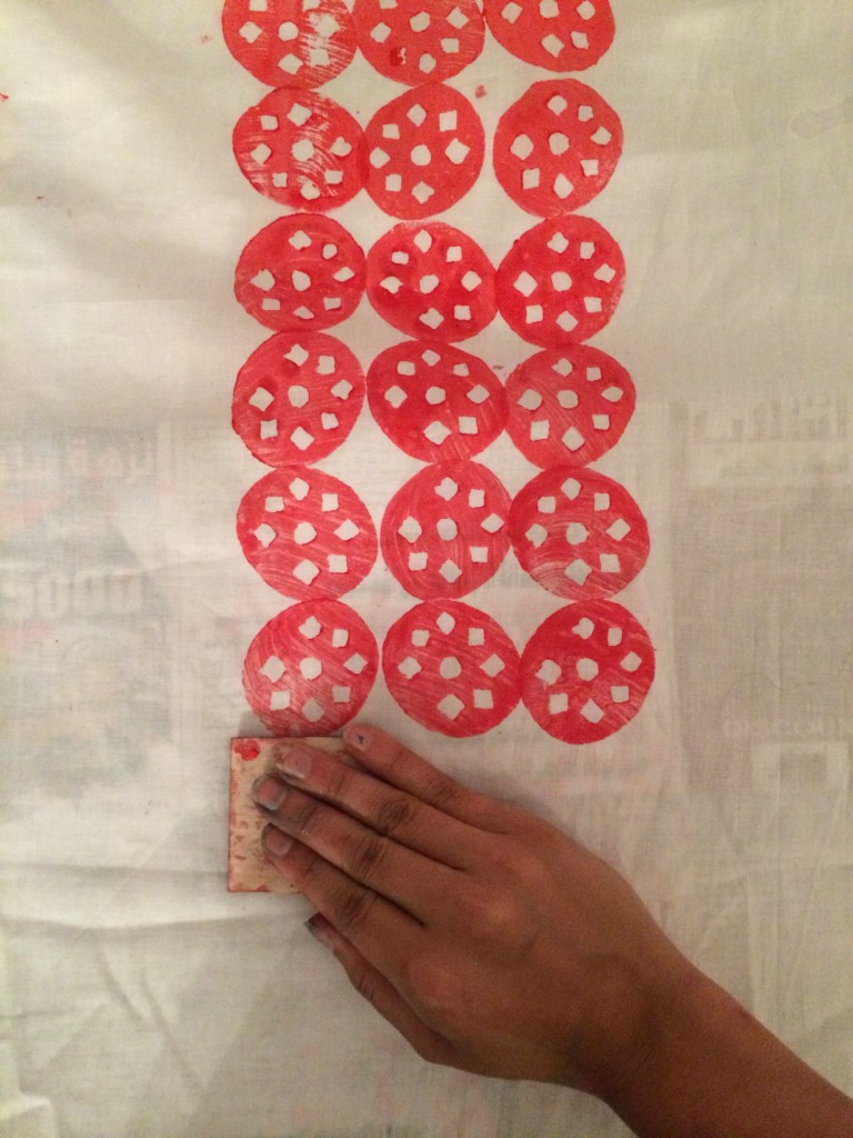 Experimenting patterns in a Block printing technique on fabrics