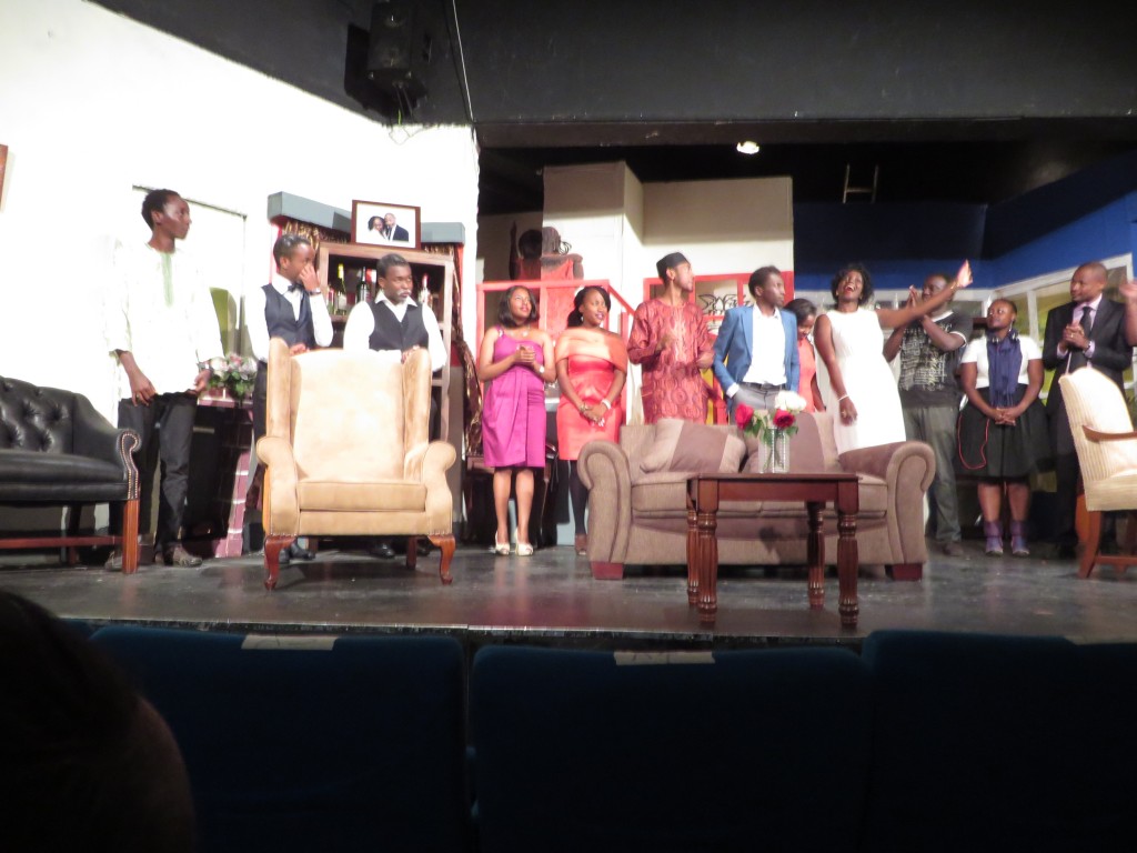 The cast being introduced at the end on the play.