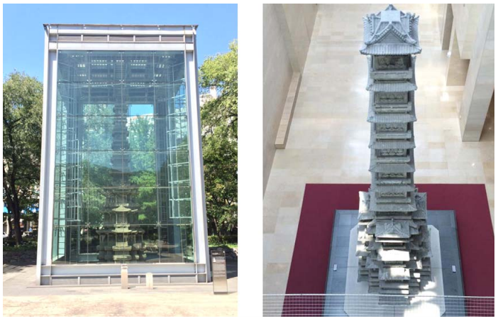 The Current Locations of two Pagodas. (Left) Wongaksaji Pagoda at Tapgol Park, Jongro Gu, Seoul (Right) Kyungcheonsaji Pagoda at National Museum of Korea, Seoul. Photo credit: Myonghwan Ko