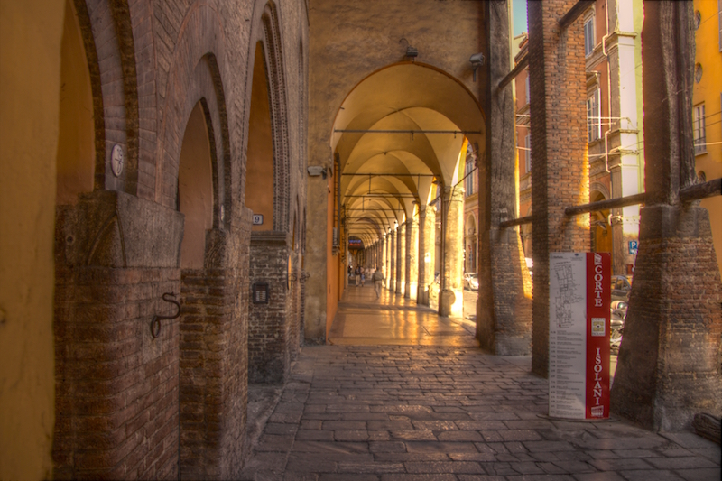 The portico at Casa Isolani is one of the oldest architectural structure in Bologna, dating back to the 13th century. Photo credit: Wikimedia Commons