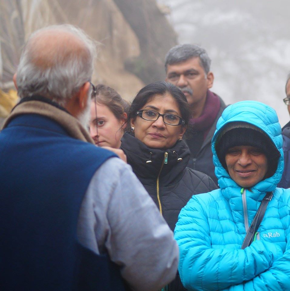 Hashmi addressing heritage enthusiasts at a walk in Mehrauli