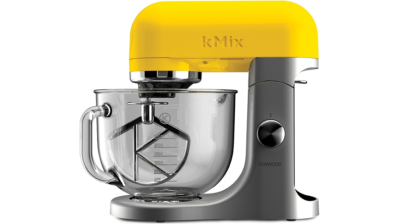 Kitchen with ge profile appliances, kenwood yellow food mixer