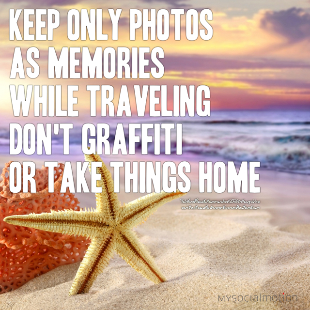 Keep only photos as memories while traveling; don't graffiti or take things home