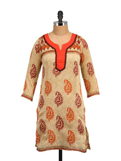 Beige & Orange Pa...