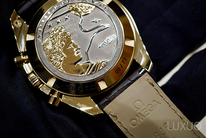 Cernan passed earlier this year, January 16, 2017. This Speedmaster is a tribute to his accomplishments and his dramatic place in history as the last time mankind was on the moon.