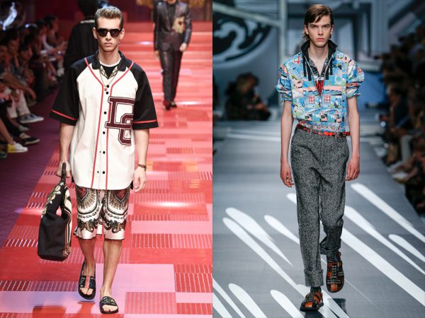 Left: Dolce & Gabbana menswear spring summer 2018. Right: Prada menswear Spring Summer 2018
