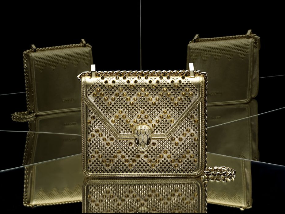 Serpenti Forever by Nicholas Kirkwood, Flap Cover, Stud Chevron Gold/Nappa Gold/