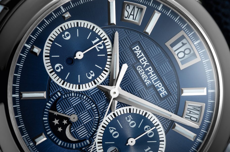Within the iconic Patek Philippe ref. 5208P, an automatic Patek calibre R CH 27 PS QI with Minute Repeater, monopusher 12-hour chronograph and instantaneous perpetual calendar drives the indicators showcased on the luxuriant blue textured dial.