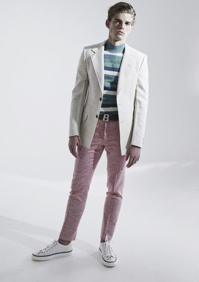 New rules of classic elegance dictate that one can get experimental with textures and colours without going the "full Ronald McDonald" - Here, Bally cotton jacket with wool sweater, cotton pants, leather belt and canvas sneakers - coincidentally, this is also a smart casual look