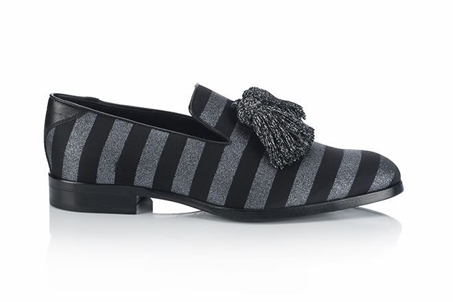 For an even more classic look, try these Jimmy Choo tassel loafers with dandy stripes and tassels