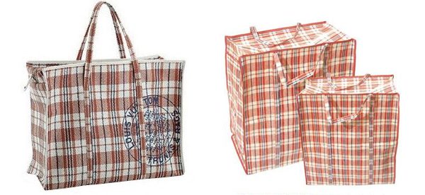 Pictured left: Louis Vuitton shopping bag. Right; "Chinatown" shopping bag popularised by Chinese immigrants