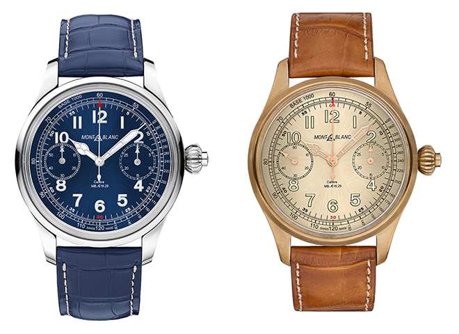 Left: An earlier Montblanc 1858 Chronograph Tachymeter Limited Edition in steel. Right: Its successor, 1858 Chronograph Limited Edition in Bronze