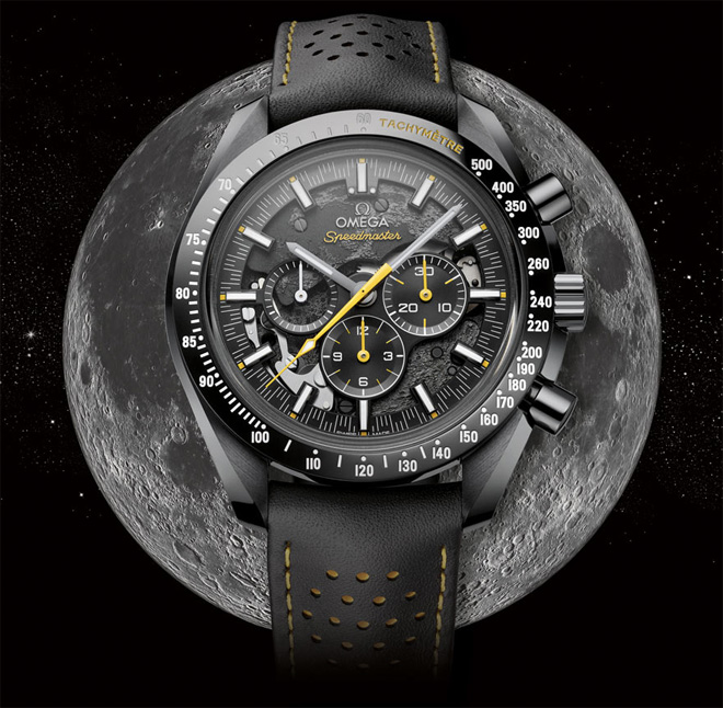 This Baselworld 2018 Omega Speedmaster Dark Side Of the Moon Apollo 8 houses a specially decorated version of OMEGA's famous Calibre 1861 Moonwatch movement.
