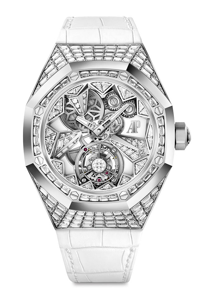 Audemars Piguet SIHH 2018 novelty, the Royal Oak Concept Flying Tourbillon, a jewelset creation of exquisite depth and femininity.
