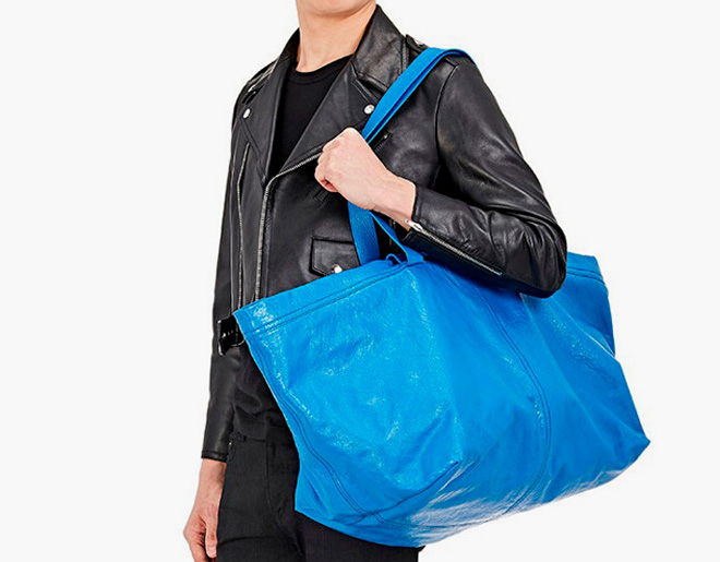 Balenciaga introduces snark on the level of Abloh's "Little Black Dress" with a high fashion interpretation of the ubiquitous IKEA shopping bag.