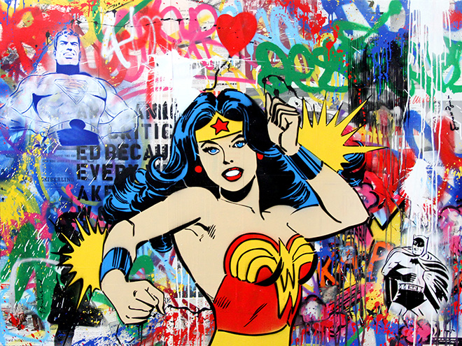 - Mr Brainwash, 'Wonder Woman', 2017/ Image courtesy Galeries Bartoux
