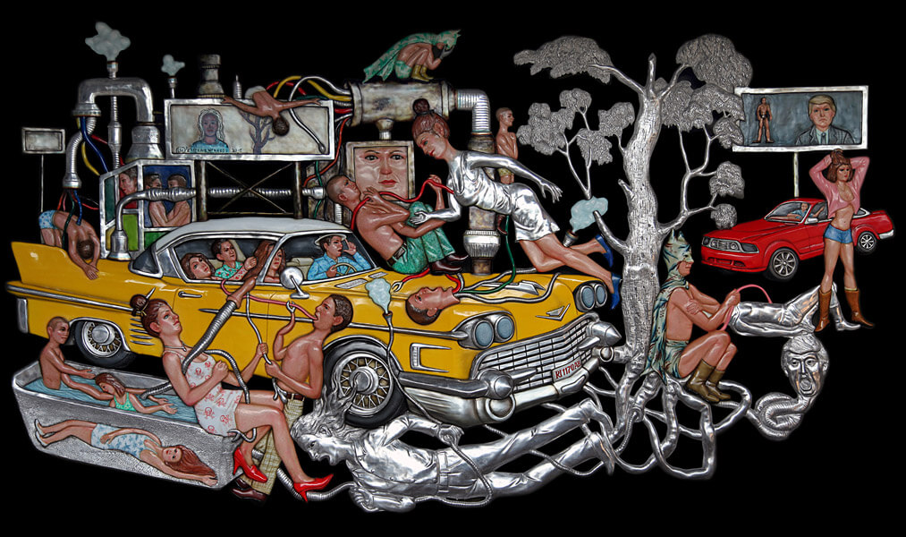 Entang Wiharso, Dream Land and the Traveler, 2016, 330 x 182 cm, aluminum, resin, colour pigment, thread, car paint, Image credit CAN'S Gallery