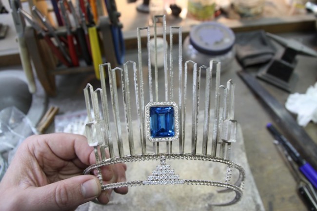 Detail of the making of the Miss Universe 2015 crown. The crown consists of materials like crystal, diamonds, sapphire, topaz, and gold. Photo courtesy of the Embassy of the Czech Republic.  