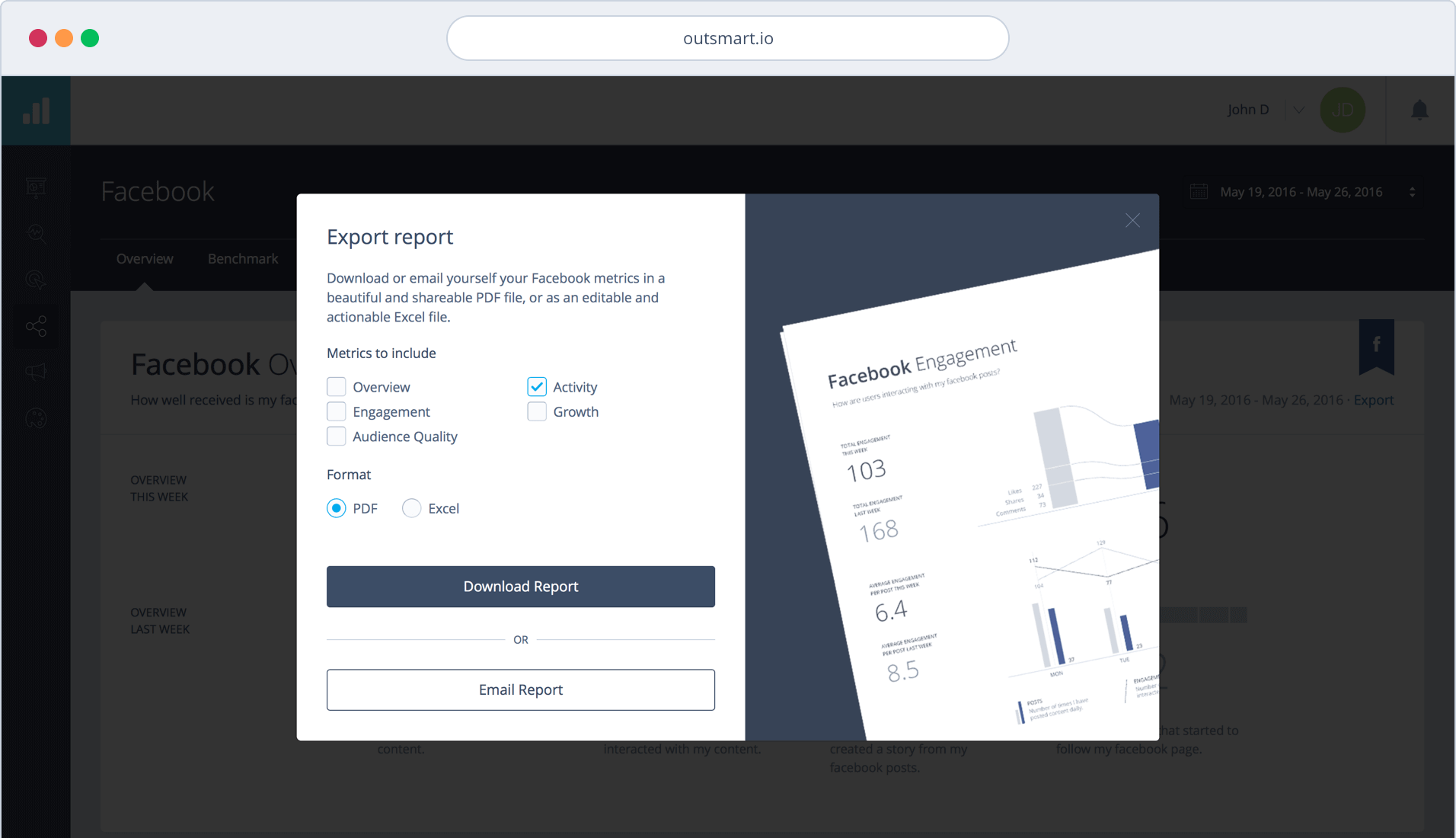 Outsmart Custom Export - Quickly export any of your metrics to a well structured and informative PDF