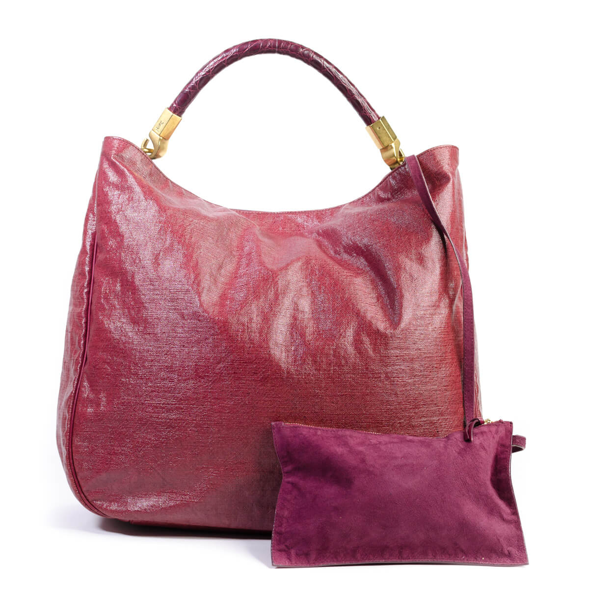 Red Roady Patent Linen Hobo Bag