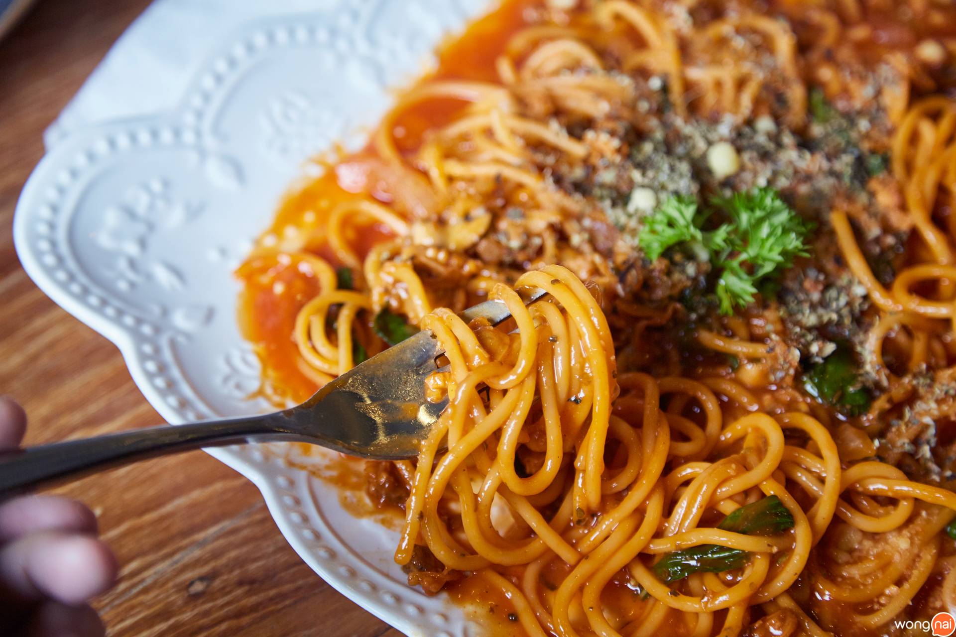 เมนู “Spaghetti Red Clam Sauce” ของร้าน “Bake a wish”